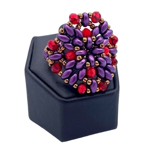 Bronze with Purple and Ruby Red Crystal Beaded Statement Ring Size 8.5 - Picture 8 of 8